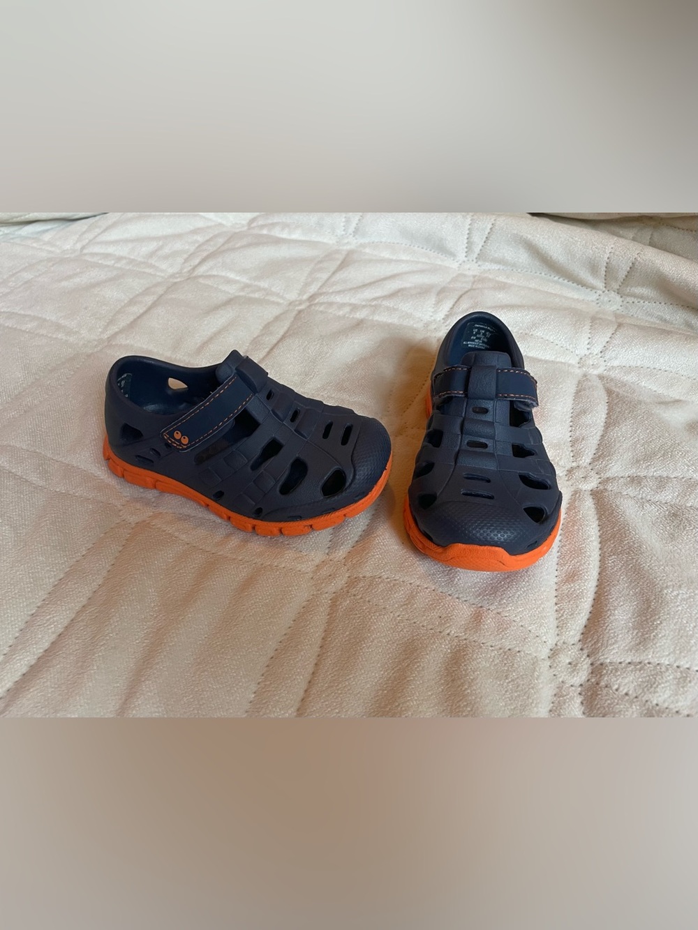 Kids Navy and Orange Water-Ready Sandals with Hook-and-Loop Strap